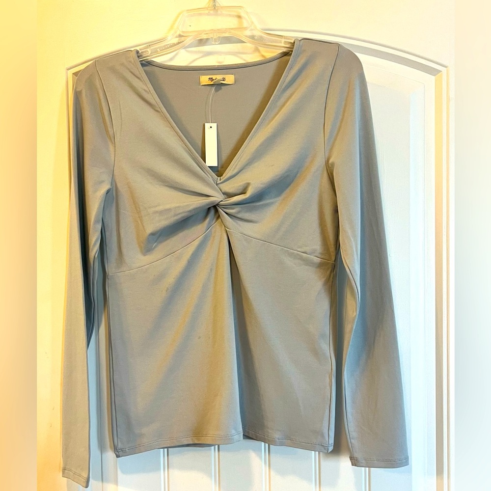 Madewell Gray Tie Front Long Sleeve Blouse Medium NWT